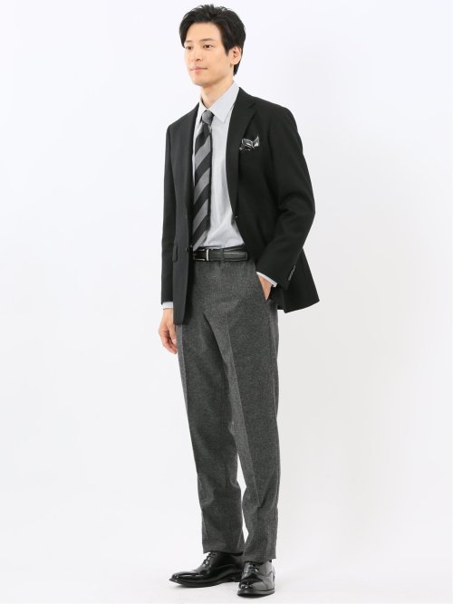 ストレッチウール スリムフィット 2ボタンジャケット 黒