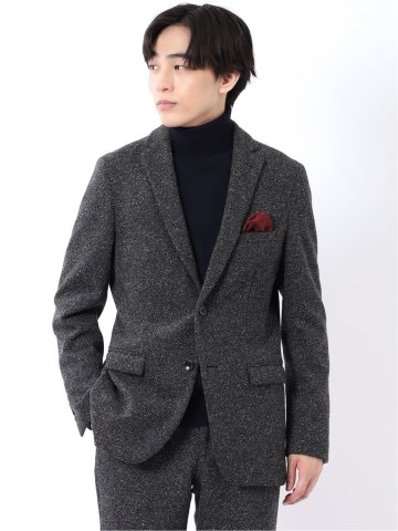 ジャケット メンズ ビジネス セットアップ可能 ストレッチ スリム 2ボタン テーラード ネップ ニット グレー