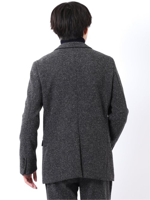ジャケット メンズ ビジネス セットアップ可能 ストレッチ スリム 2ボタン テーラード ネップ ニット グレー