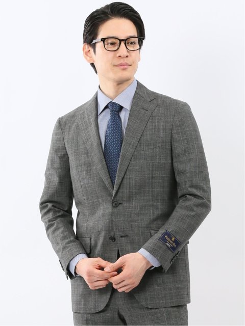 SUPER140'S レギュラーフィット 2ボタン ジャケット グレンチェックグレー(セットアップ可能)