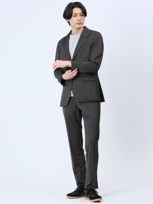 デニム調 スリムフィット 2ボタンジャケット 黒(セットアップ可能)