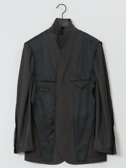 デニム調 スリムフィット 2ボタンジャケット 黒(セットアップ可能)