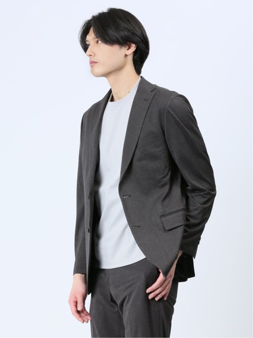 デニム調 スリムフィット 2ボタンジャケット 黒(セットアップ可能)