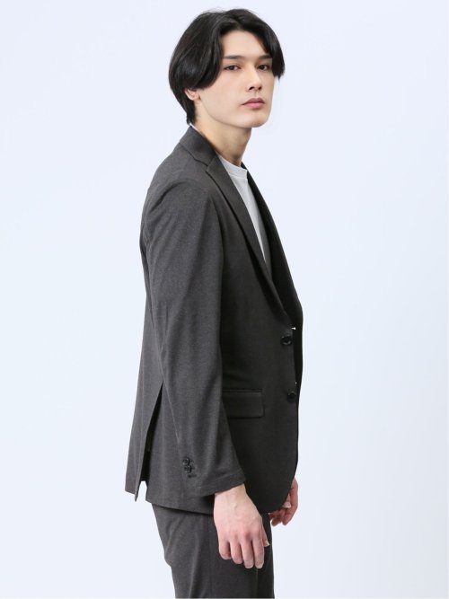 デニム調 スリムフィット 2ボタンジャケット 黒(セットアップ可能)