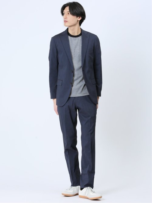 リネン混 スリムフィット 2ボタンジャケット 紺(セットアップ可能)
