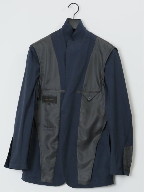 リネン混 スリムフィット 2ボタンジャケット 紺(セットアップ可能)