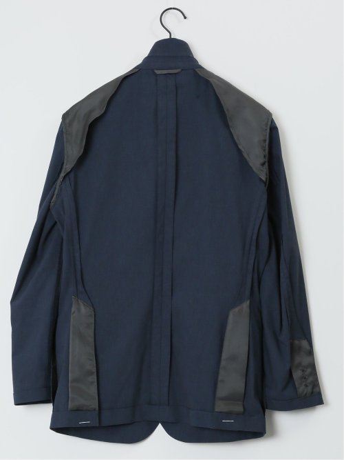 リネン混 スリムフィット 2ボタンジャケット 紺(セットアップ可能)
