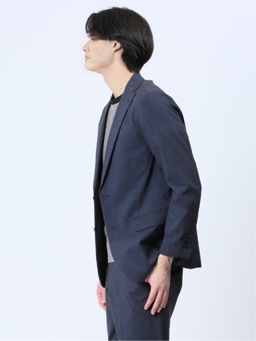 リネン混 スリムフィット 2ボタンジャケット 紺(セットアップ可能)