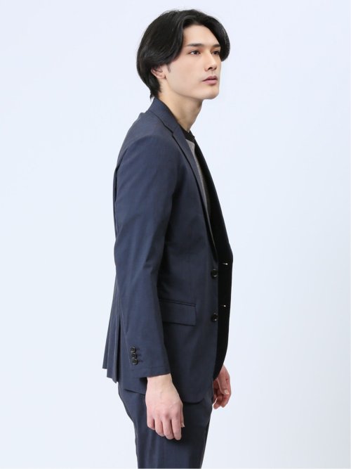 リネン混 スリムフィット 2ボタンジャケット 紺(セットアップ可能)