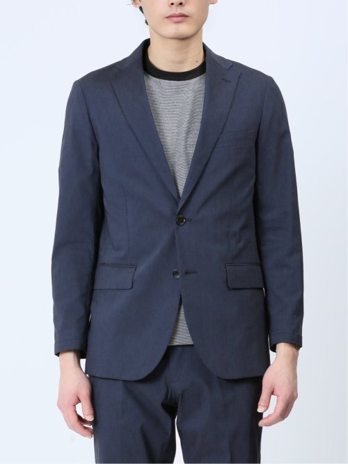 リネン混 スリムフィット 2ボタンジャケット 紺(セットアップ可能)