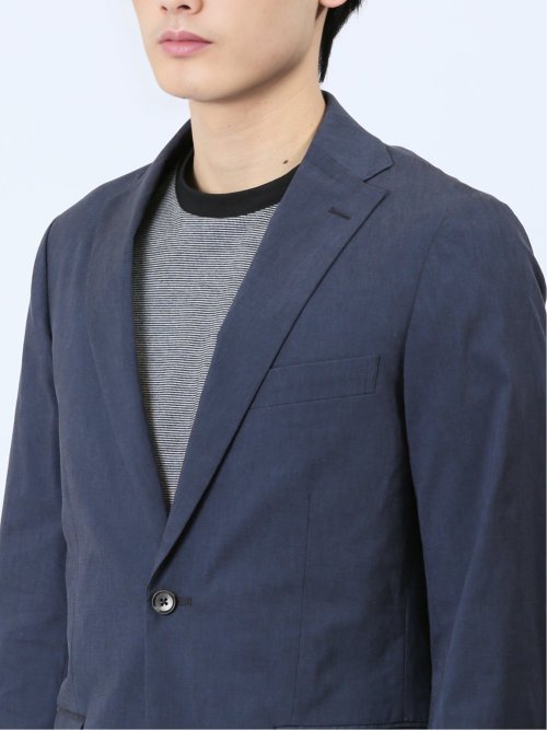 リネン混 スリムフィット 2ボタンジャケット 紺(セットアップ可能)