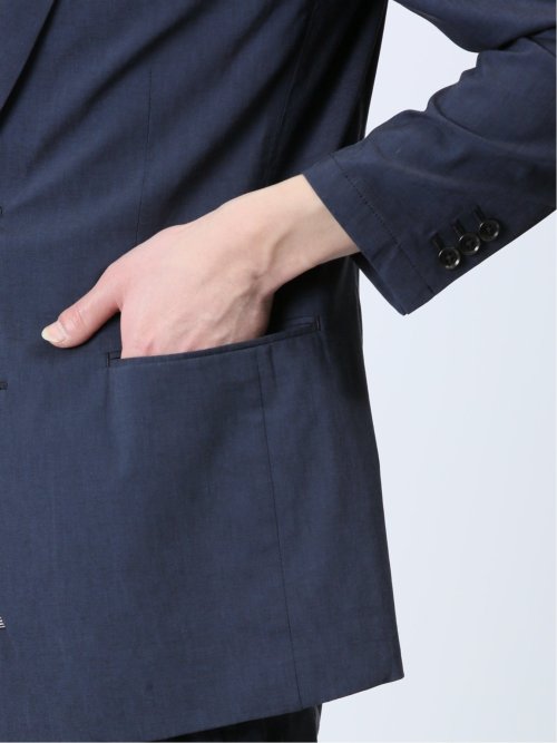 リネン混 スリムフィット 2ボタンジャケット 紺(セットアップ可能)