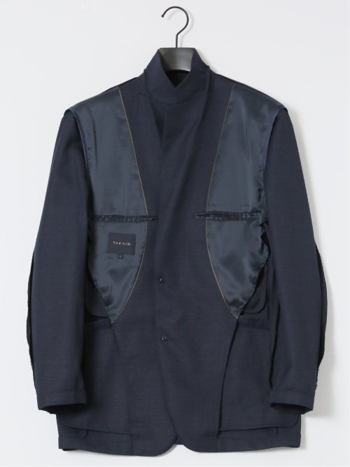 ウール混 レギュラーフィット 2ボタンジャケット 組織紺