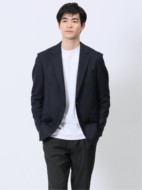 ウール混 レギュラーフィット 2ボタンジャケット 組織紺