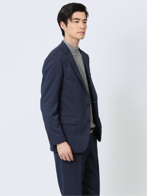 Woolen Tec On スリムフィット 2ボタンジャケット へリンボン青(セットアップ可能)