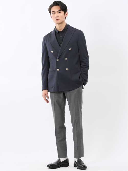 シワレス ストレッチ 吸水速乾 スリムフィット ダブル ブレザー