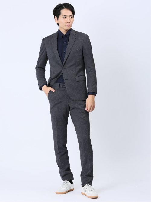 ストレッチジャージ スリムフィット 2ボタンジャケット グレー(セットアップ可能)