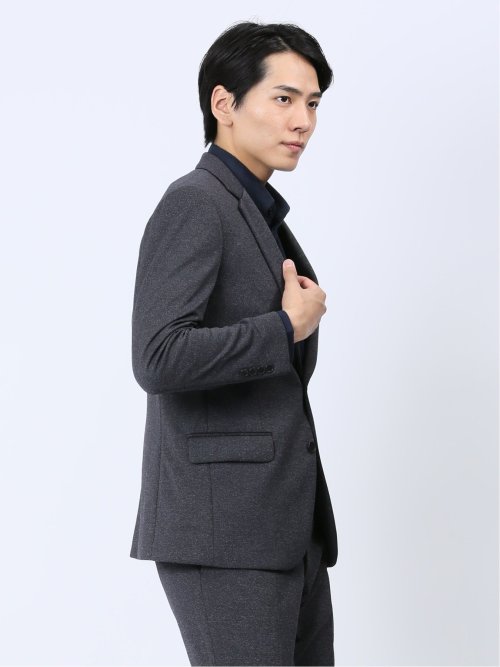 ストレッチジャージ スリムフィット 2ボタンジャケット グレー(セットアップ可能)