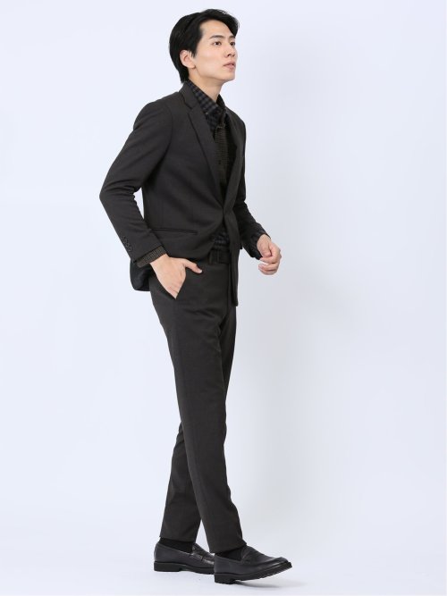 ストレッチジャージ スリムフィット 2ボタンジャケット こげ茶(セットアップ可能)