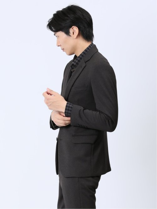 ストレッチジャージ スリムフィット 2ボタンジャケット こげ茶(セットアップ可能)