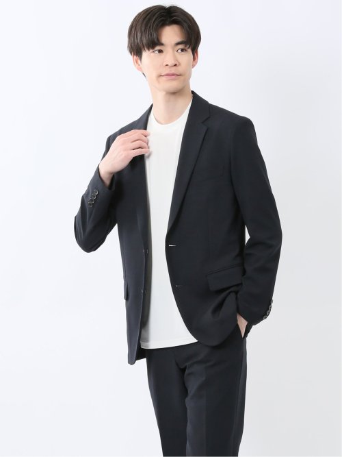 軽量メッシュ スリムフィット 2ボタンジャケット 紺(セットアップ可能)
