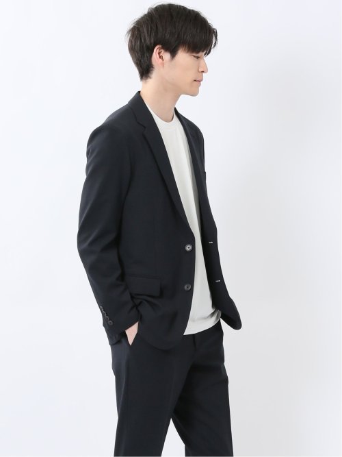 軽量メッシュ スリムフィット 2ボタンジャケット 紺(セットアップ可能)