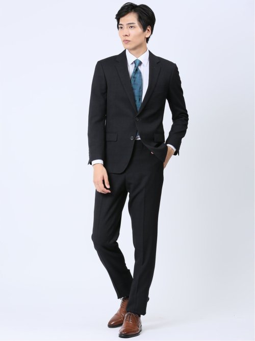 Woolen Tec On スリムフィット 2ボタンジャケット チェック紺(セットアップ可能)