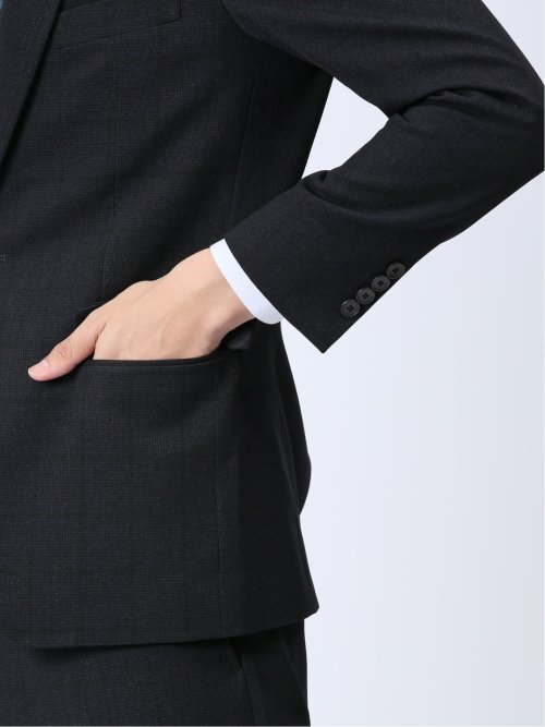 Woolen Tec On スリムフィット 2ボタンジャケット チェック紺(セットアップ可能)