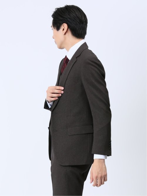 Woolen Tec On スリムフィット 2ボタンジャケット 千鳥こげ茶(セットアップ可能)