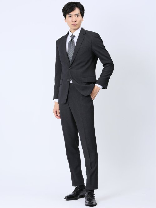 Woolen Tec On スリムフィット 2ボタンジャケット チェックグレー(セットアップ可能)