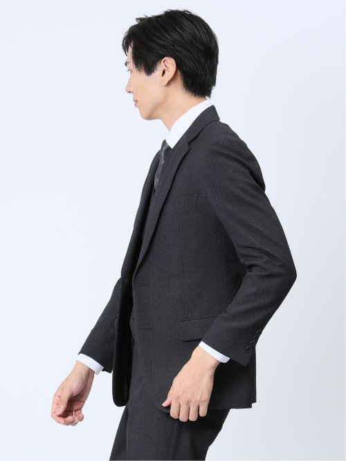Woolen Tec On スリムフィット 2ボタンジャケット チェックグレー(セットアップ可能)