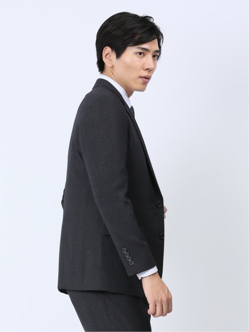 Woolen Tec On スリムフィット 2ボタンジャケット チェックグレー(セットアップ可能)
