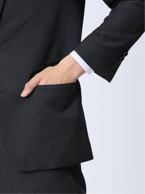Woolen Tec On スリムフィット 2ボタンジャケット チェックグレー(セットアップ可能)