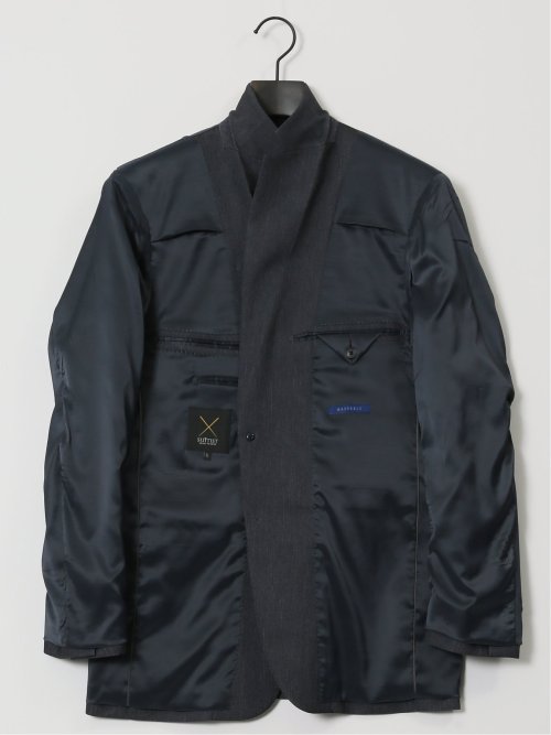 デニムライク レギュラーフィット 2ボタンジャケット 紺(セットアップ可能)