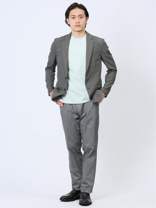 軽量メッシュ スリムフィット 2ボタンジャケット チェックグレー