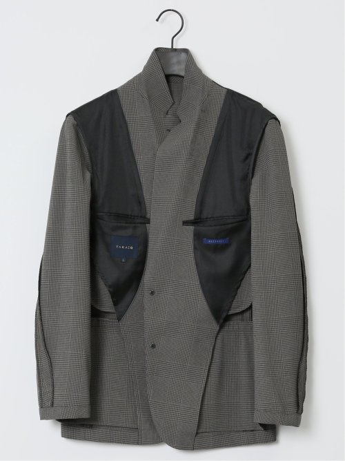 軽量メッシュ スリムフィット 2ボタンジャケット チェックグレー