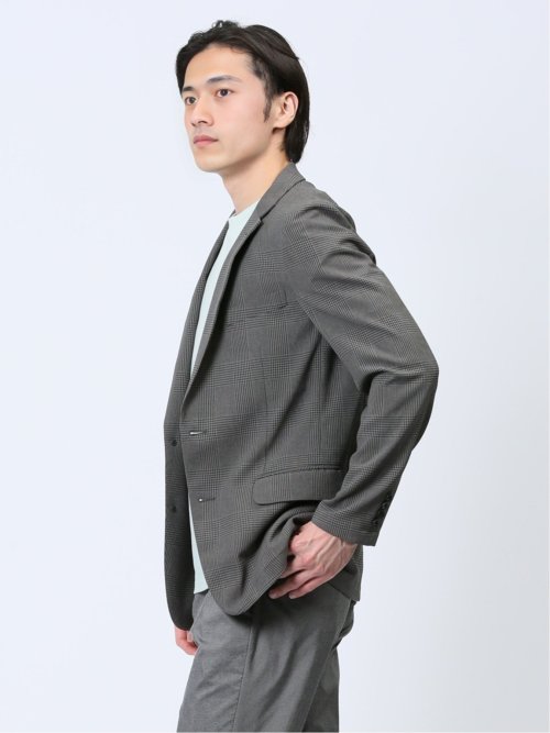 軽量メッシュ スリムフィット 2ボタンジャケット チェックグレー