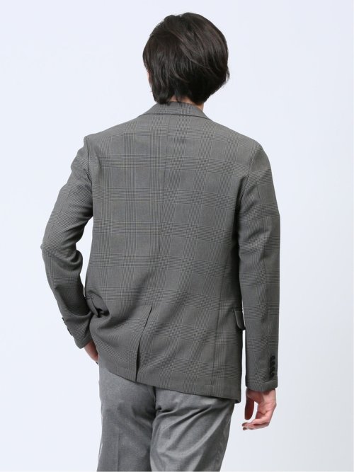 軽量メッシュ スリムフィット 2ボタンジャケット チェックグレー