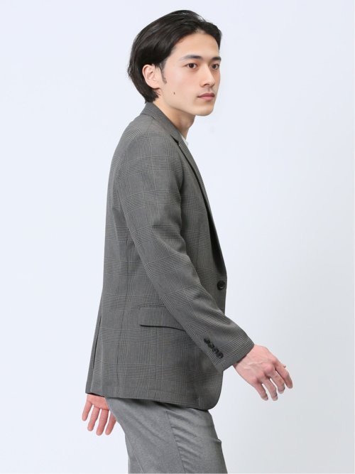 軽量メッシュ スリムフィット 2ボタンジャケット チェックグレー