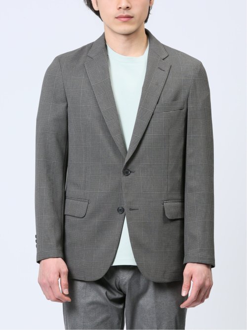 軽量メッシュ スリムフィット 2ボタンジャケット チェックグレー