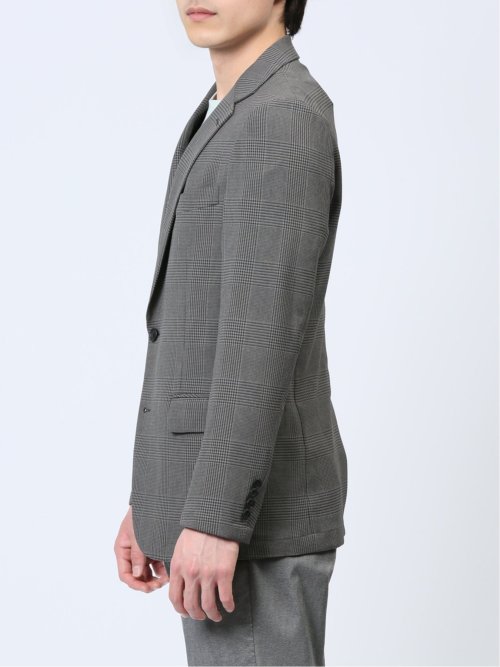 軽量メッシュ スリムフィット 2ボタンジャケット チェックグレー
