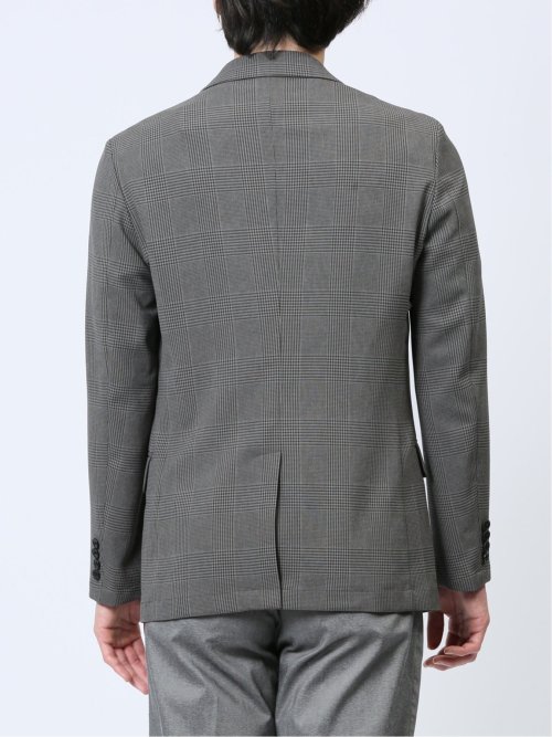 軽量メッシュ スリムフィット 2ボタンジャケット チェックグレー