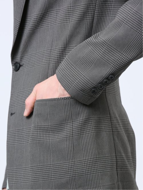 軽量メッシュ スリムフィット 2ボタンジャケット チェックグレー