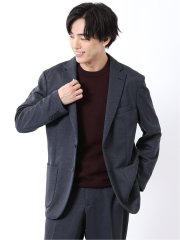 ジャケット メンズ ビジネス セットアップ可能 ストレッチ ウォッシャブル レギュラー 2ボタン テーラード メランジ ジャージ 紺