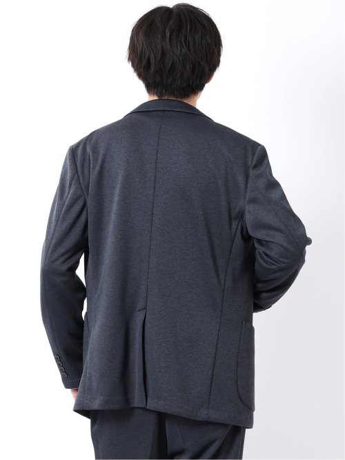ジャケット メンズ ビジネス セットアップ可能 ストレッチ ウォッシャブル レギュラー 2ボタン テーラード メランジ ジャージ 紺