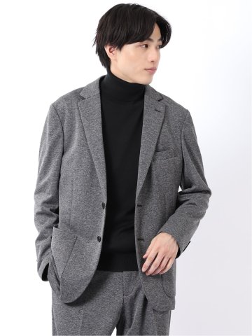 ジャケット メンズ ビジネス セットアップ可能 ストレッチ ウォッシャブル レギュラー 2ボタン テーラード メランジ ジャージ グレー
