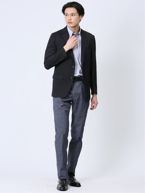 軽量メッシュ スリムフィット 2ボタンジャケット 紺
