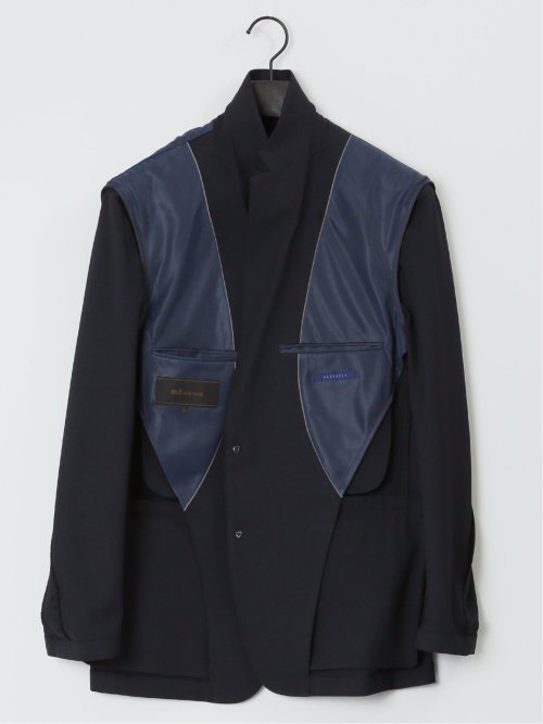 軽量メッシュ スリムフィット 2ボタンジャケット 紺