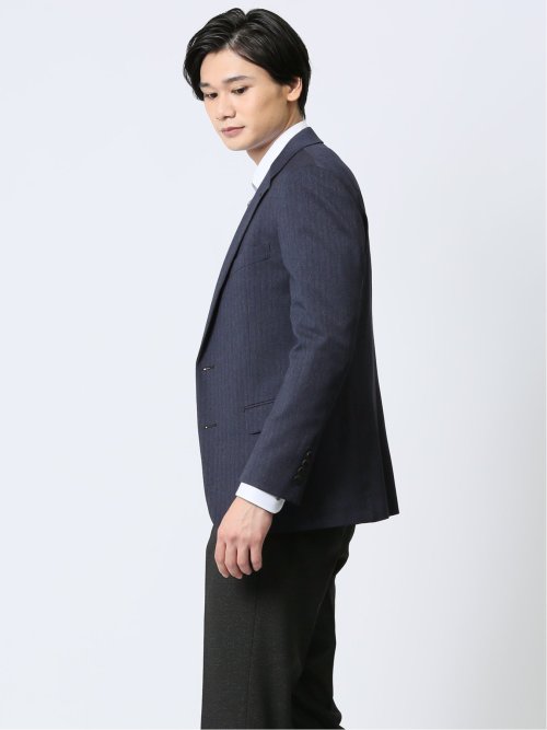 ストレッチウォッシャブル スリムフィット 2ボタンジャケット ヘリンボン青(セットアップ可能)