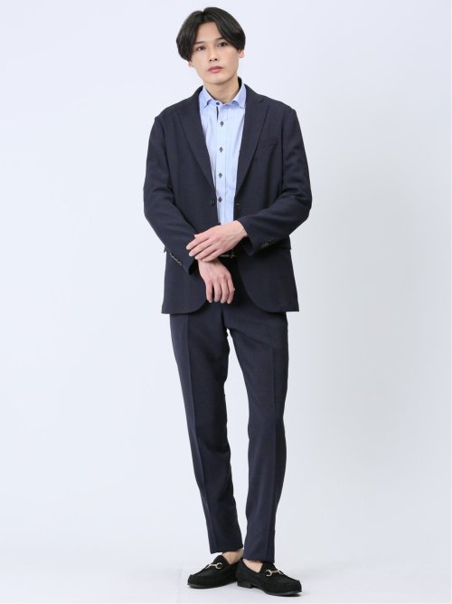 軽量メッシュ レギュラーフィット 2ボタンジャケット チェック紺(セットアップ可能)